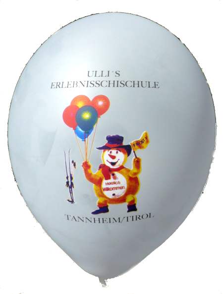 Schneemann Tannheim Tirol, ein CMYK Passagenauer 4Farben Werbeaufdruck bis zu 8 Farben von Ballonpoint